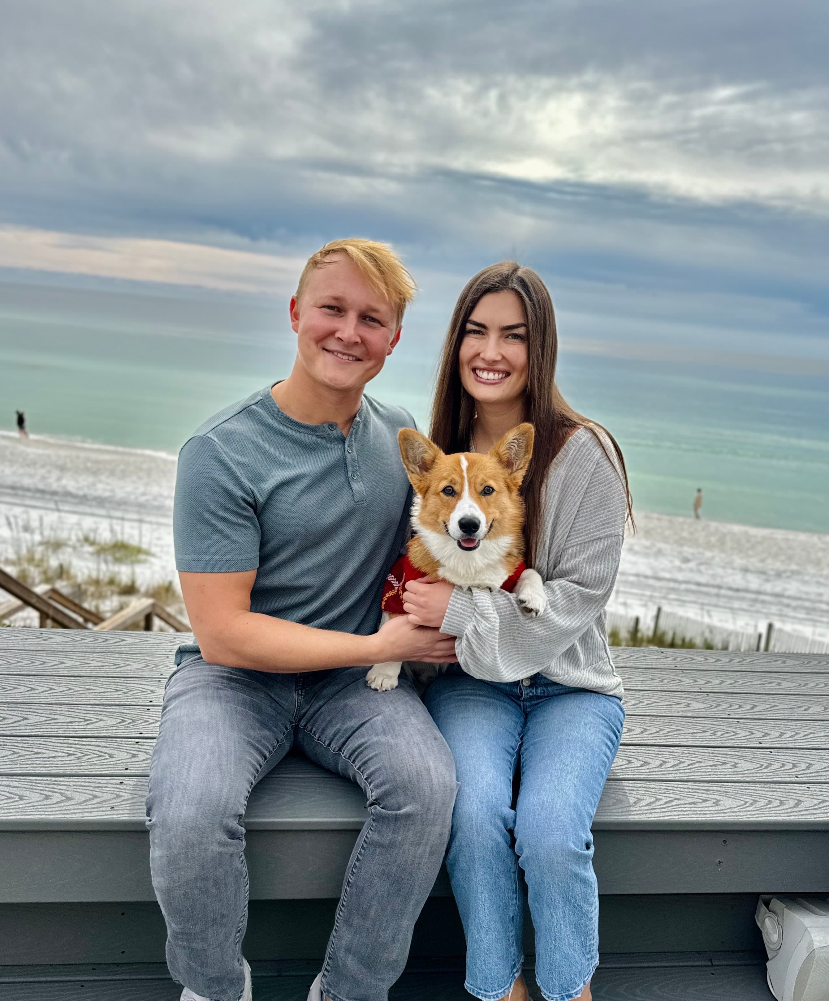 Jake and Emily together at sunset on the beach